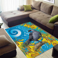 New Zealand Kokako Bird Area Rug Maori Koru With Kowhai Flowers LT05 - Polynesian Pride