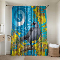 New Zealand Kokako Bird Bathroom Set Maori Koru With Kowhai Flowers LT05 Shower Curtain Only Aqua - Polynesian Pride