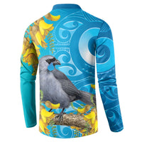 New Zealand Kokako Bird Button Sweatshirt Maori Koru With Kowhai Flowers LT05 - Polynesian Pride