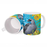 New Zealand Kokako Bird Ceramic Mug Maori Koru With Kowhai Flowers LT05 - Polynesian Pride