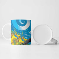 New Zealand Kokako Bird Ceramic Mug Maori Koru With Kowhai Flowers LT05 - Polynesian Pride