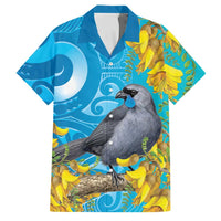 New Zealand Kokako Bird Family Matching Long Sleeve Bodycon Dress and Hawaiian Shirt Maori Koru With Kowhai Flowers