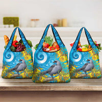 New Zealand Kokako Bird Grocery Bag Maori Koru With Kowhai Flowers - Polynesian Pride