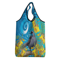 New Zealand Kokako Bird Grocery Bag Maori Koru With Kowhai Flowers - Polynesian Pride