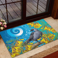 New Zealand Kokako Bird Rubber Doormat Maori Koru With Kowhai Flowers LT05 - Polynesian Pride