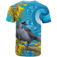 New Zealand Kokako Bird T Shirt Maori Koru With Kowhai Flowers - Polynesian Pride