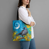 New Zealand Kokako Bird Tote Bag Maori Koru With Kowhai Flowers - Polynesian Pride