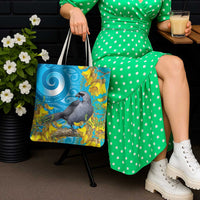 New Zealand Kokako Bird Tote Bag Maori Koru With Kowhai Flowers - Polynesian Pride