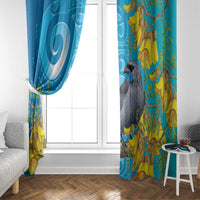 New Zealand Kokako Bird Window Curtain Maori Koru With Kowhai Flowers - Polynesian Pride