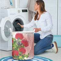New Zealand Fantail Laundry Basket Maori Koru With Pohutukawa Flowers LT05 - Polynesian Pride