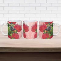 New Zealand Fantail Ceramic Mug Maori Koru With Pohutukawa Flowers LT05 - Polynesian Pride