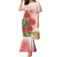 New Zealand Fantail Family Matching Mermaid Dress and Hawaiian Shirt Maori Koru With Pohutukawa Flowers - Polynesian Pride