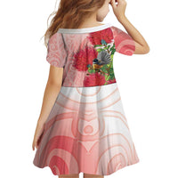 New Zealand Fantail Family Matching Off The Shoulder Long Sleeve Dress and Hawaiian Shirt Maori Koru With Pohutukawa Flowers - Polynesian Pride