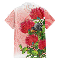 New Zealand Fantail Family Matching Off Shoulder Maxi Dress and Hawaiian Shirt Maori Koru With Pohutukawa Flowers