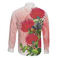 New Zealand Fantail Family Matching Off Shoulder Maxi Dress and Hawaiian Shirt Maori Koru With Pohutukawa Flowers