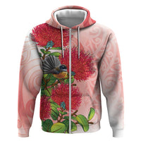 New Zealand Fantail Hoodie Maori Koru With Pohutukawa Flowers - Polynesian Pride