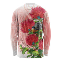 New Zealand Fantail Long Sleeve Shirt Maori Koru With Pohutukawa Flowers - Polynesian Pride