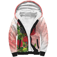 New Zealand Fantail Sherpa Hoodie Maori Koru With Pohutukawa Flowers - Polynesian Pride