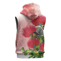 New Zealand Fantail Sleeveless Zip Hoodie Maori Koru With Pohutukawa Flowers - Polynesian Pride
