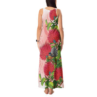 New Zealand Fantail Tank Maxi Dress Maori Koru With Pohutukawa Flowers - Polynesian Pride