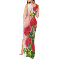 New Zealand Fantail Tank Maxi Dress Maori Koru With Pohutukawa Flowers - Polynesian Pride
