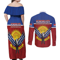 Kiribati 45th Independence Day Couples Matching Off Shoulder Maxi Dress and Long Sleeve Button Shirt Lesser Frigatebird Tribal Pattern LT05 - Polynesian Pride