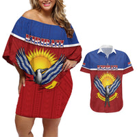 Kiribati 45th Independence Day Couples Matching Off Shoulder Short Dress and Hawaiian Shirt Lesser Frigatebird Tribal Pattern LT05 Red - Polynesian Pride