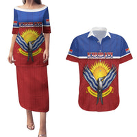 Kiribati 45th Independence Day Couples Matching Puletasi and Hawaiian Shirt Lesser Frigatebird Tribal Pattern LT05 Red - Polynesian Pride
