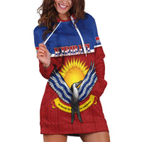 Kiribati 45th Independence Day Hoodie Dress Lesser Frigatebird Tribal Pattern LT05 Red - Polynesian Pride