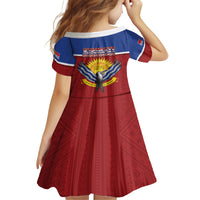 Kiribati 45th Independence Day Kid Short Sleeve Dress Lesser Frigatebird Tribal Pattern LT05 - Polynesian Pride