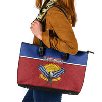 Kiribati 45th Independence Day Leather Tote Bag Lesser Frigatebird Tribal Pattern LT05 Red - Polynesian Pride