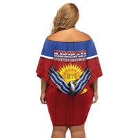 Kiribati 45th Independence Day Off Shoulder Short Dress Lesser Frigatebird Tribal Pattern LT05 - Polynesian Pride