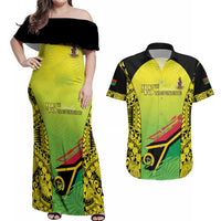 Vanuatu 45th Independence Couples Matching Off Shoulder Maxi Dress and Hawaiian Shirt Special Style LT05 Yellow - Polynesian Pride