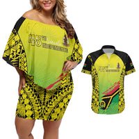 Vanuatu 45th Independence Couples Matching Off Shoulder Short Dress and Hawaiian Shirt Special Style LT05 Yellow - Polynesian Pride