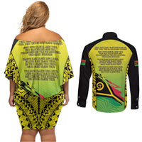Vanuatu 45th Independence Couples Matching Off Shoulder Short Dress and Long Sleeve Button Shirt Special Style LT05 - Polynesian Pride