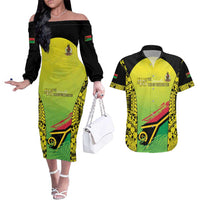 Vanuatu 45th Independence Couples Matching Off The Shoulder Long Sleeve Dress and Hawaiian Shirt Special Style LT05 Yellow - Polynesian Pride
