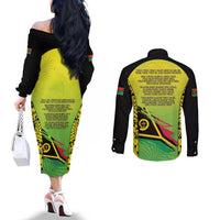 Vanuatu 45th Independence Couples Matching Off The Shoulder Long Sleeve Dress and Long Sleeve Button Shirt Special Style LT05 - Polynesian Pride