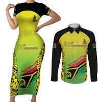 Vanuatu 45th Independence Couples Matching Short Sleeve Bodycon Dress and Long Sleeve Button Shirt Special Style LT05 Yellow - Polynesian Pride