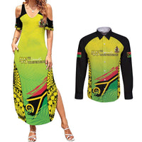 Vanuatu 45th Independence Couples Matching Summer Maxi Dress and Long Sleeve Button Shirt Special Style LT05 Yellow - Polynesian Pride
