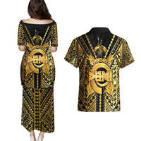 Vanuatu 46th Anniversary Of Independence Couples Matching Puletasi and Hawaiian Shirt Gold Style LT05 - Polynesian Pride