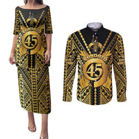 Vanuatu 45th Anniversary Of Independence Couples Matching Puletasi and Long Sleeve Button Shirt Gold Style LT05 Gold - Polynesian Pride