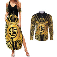 Vanuatu 45th Anniversary Of Independence Couples Matching Summer Maxi Dress and Long Sleeve Button Shirt Gold Style LT05 Gold - Polynesian Pride