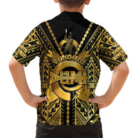 Vanuatu 46th Anniversary Of Independence Family Matching Off The Shoulder Long Sleeve Dress and Hawaiian Shirt Gold Style LT05 - Polynesian Pride