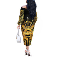 Vanuatu 45th Anniversary Of Independence Off The Shoulder Long Sleeve Dress Gold Style - Polynesian Pride