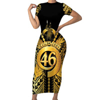 Vanuatu 46th Anniversary Of Independence Short Sleeve Bodycon Dress Gold Style LT05 Long Dress Gold - Polynesian Pride
