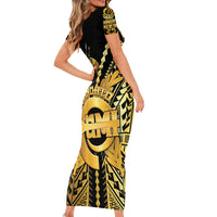 Vanuatu 46th Anniversary Of Independence Short Sleeve Bodycon Dress Gold Style LT05 - Polynesian Pride