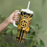Vanuatu 46th Anniversary Of Independence Tumbler With Handle Gold Style LT05 - Polynesian Pride