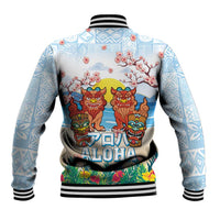 Hawaii And Japan Okinawa Baseball Jacket Aloha Gozaimasu Tiki With Shisa LT05 - Polynesian Pride