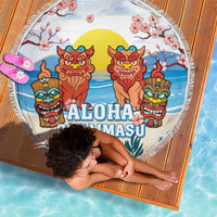 Hawaii And Japan Okinawa Beach Blanket Aloha Gozaimasu Tiki With Shisa LT05 - Polynesian Pride