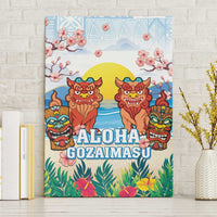 Hawaii And Japan Okinawa Canvas Wall Art Aloha Gozaimasu Tiki With Shisa LT05 Without Frame Blue - Polynesian Pride
